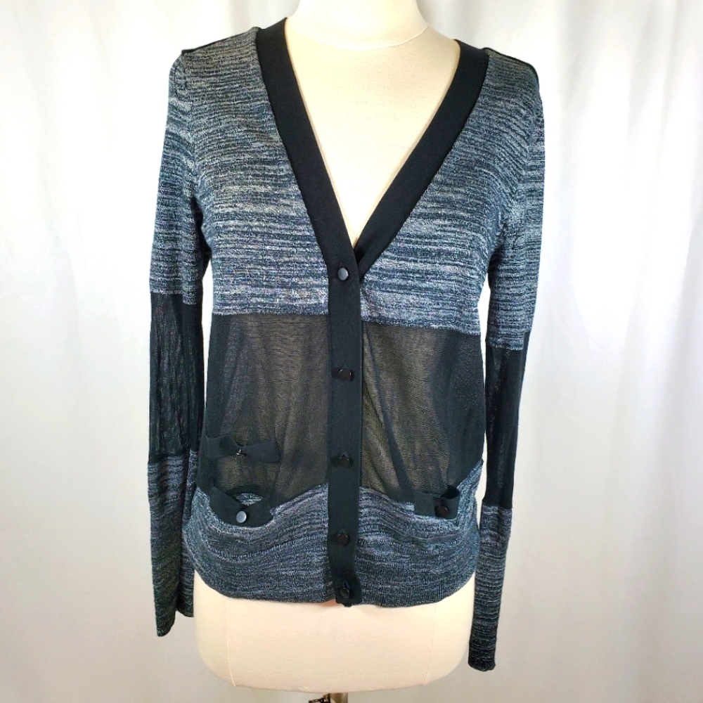 Simply Vera Wang Womens Cardigan Size L Black Light Weight Button Up Long Sleeve